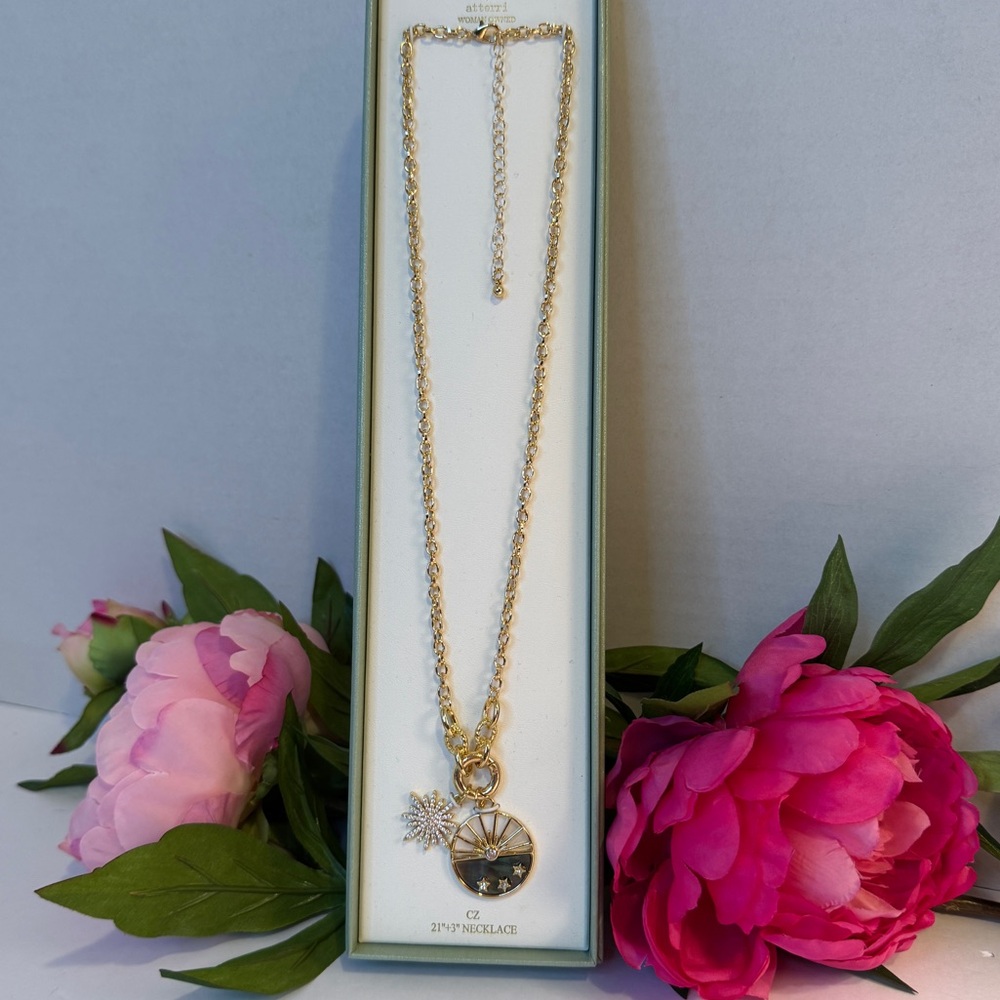 Atterri Gold Day/Night Pendant Necklace with Crystal Accents